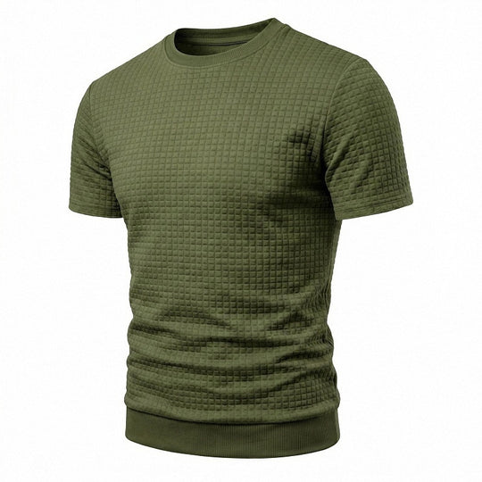 Herren nan kurzärmeliges Strickshirt mit geprägter Karostruktur, Rundhalsausschnitt und geripptem Saum R&B