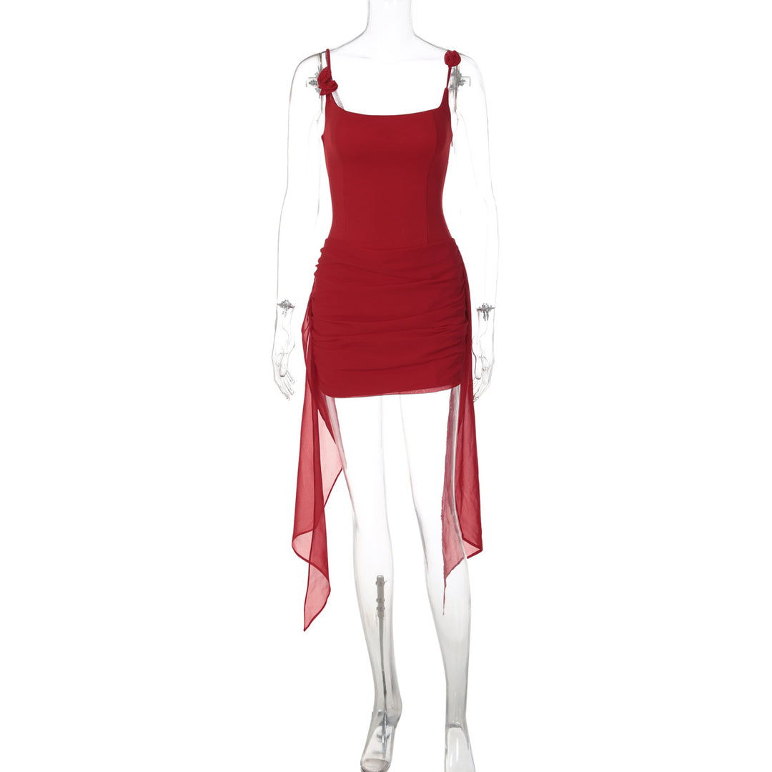Damen Figurbetontes Kleid mit elegantem Seitenschlitz und Trägerverzierung R&B