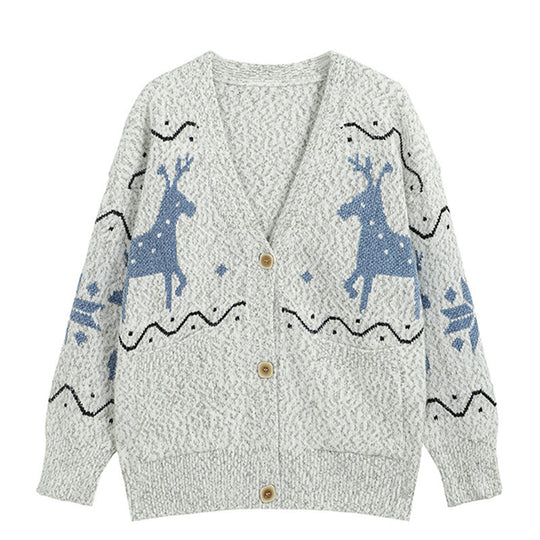 Damen Gemütlicher Cardigan mit Rentier-Motiv und Taschen R&B