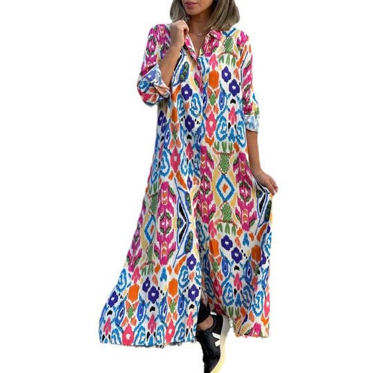 Damen Maxikleid mit elegantem Muster und fließendem Schnitt R&B