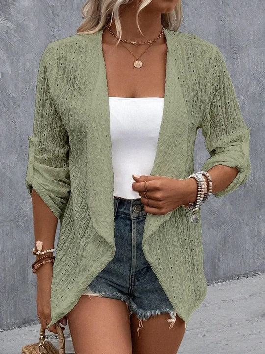Damen Leichte Strickjacke mit asymmetrischem Schnitt und 3/4-Ärmeln R&B