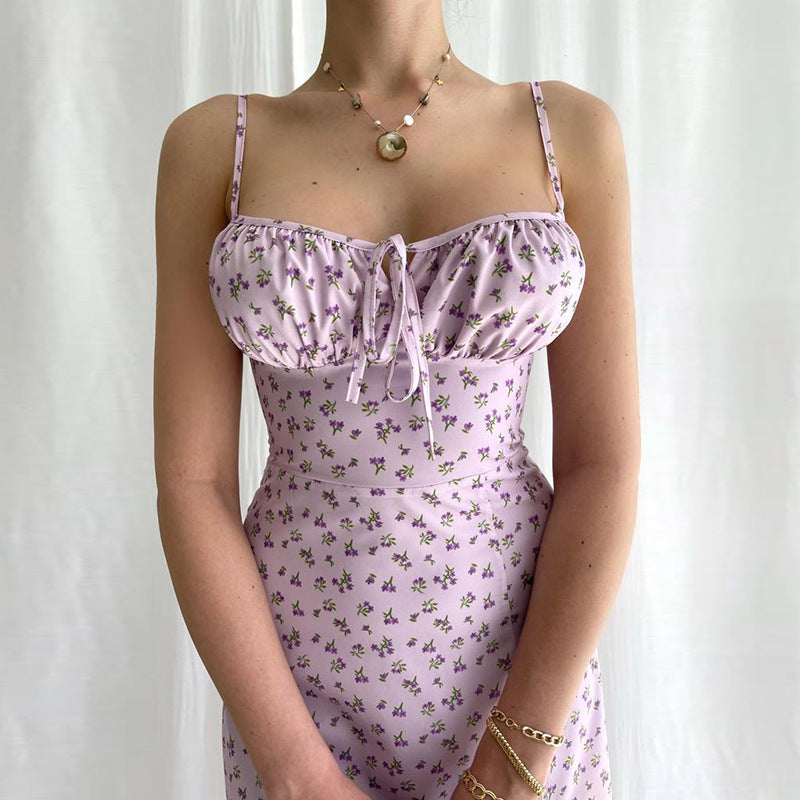 Damen Midi-Kleid mit floralem Muster und raffiniertem Schlitz R&B