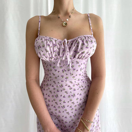 Damen Midi-Kleid mit floralem Muster und raffiniertem Schlitz R&B