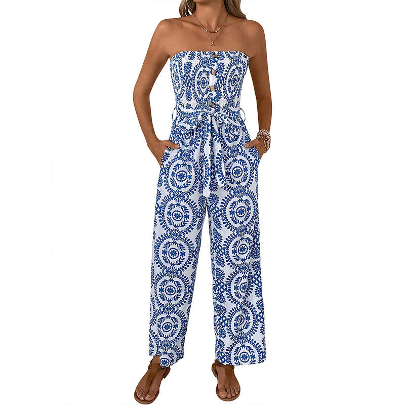 Damen Jumpsuit mit trendigem bandeau Design und praktischen Taschen R&B