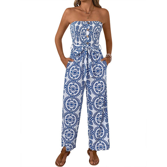 Damen Jumpsuit mit trendigem bandeau Design und praktischen Taschen R&B