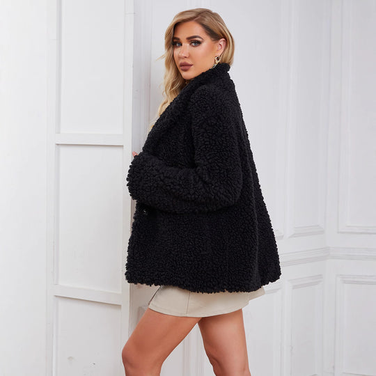 Damen Flauschige Teddyjacke mit elegantem Schnitt und praktischen Taschen R&B