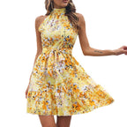 Damen Verspieltes Blumenkleid mit hohem Kragen und Rüschensaum R&B