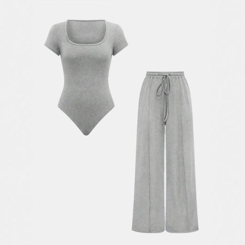 Damen lässiger Jumpsuit mit kurzer Arm und weitem Bein R&B