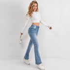 Damen Flared Jeans mit hohem Bund und modischen Abnähern R&B