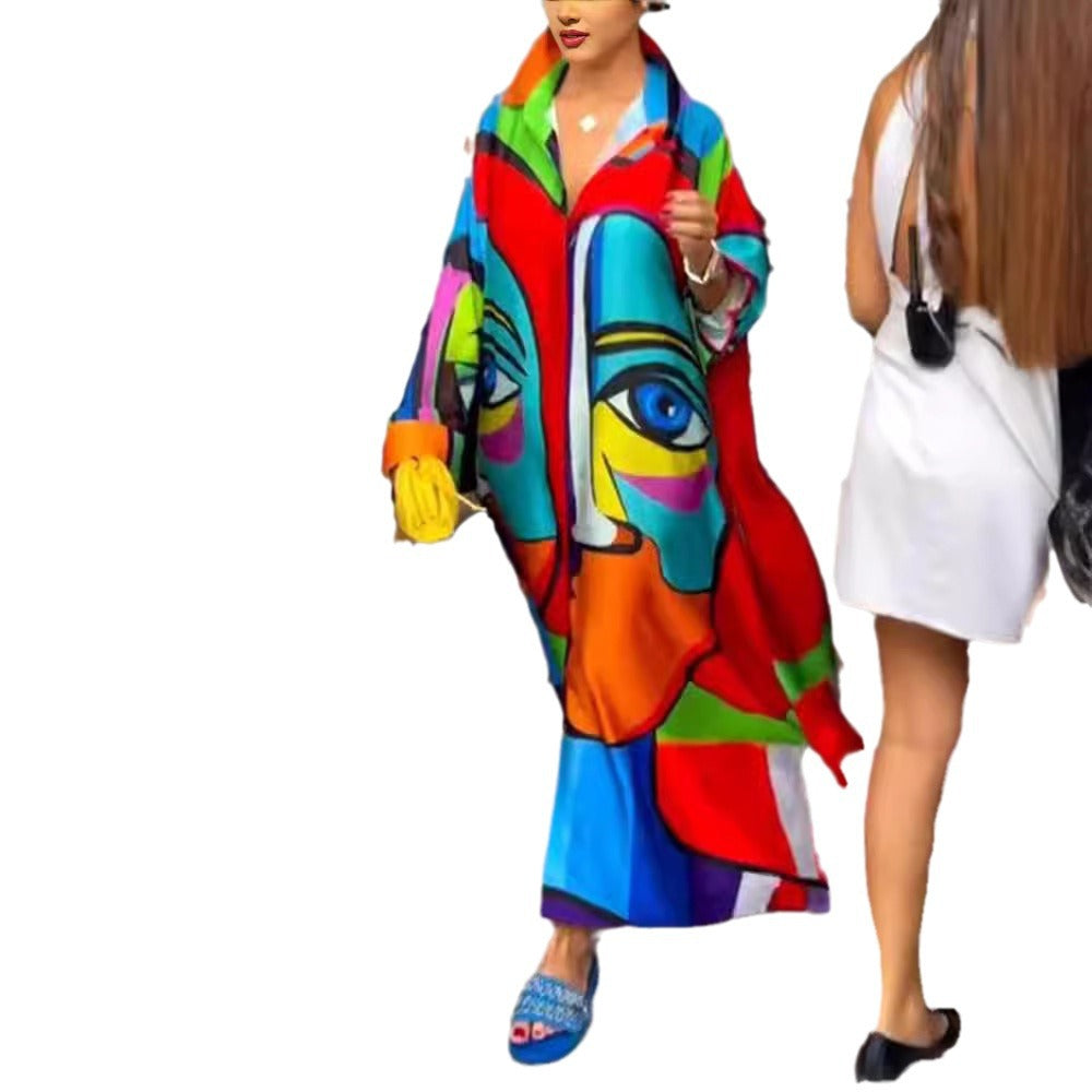 Damen Oversized Kaftan mit künstlerischem Design Heidi-Mode