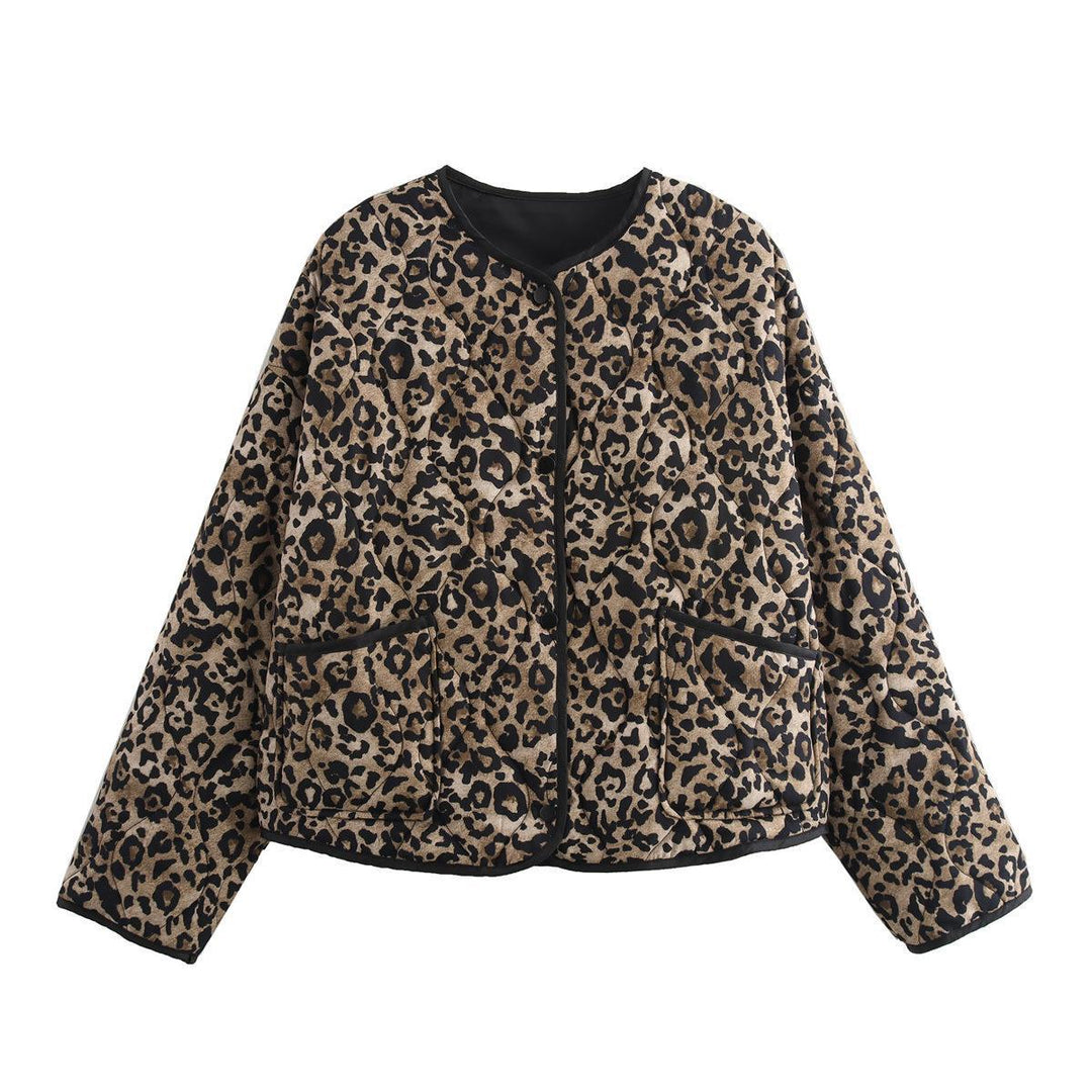 Damen Steppjacke mit modernem Leo-Print und praktischen Taschen R&B