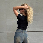 Damen Lässige Baqugy-Jeans mit modischen Rissdetails und Gürtel R&B