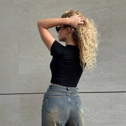 Damen Lässige Baqugy-Jeans mit modischen Rissdetails und Gürtel R&B