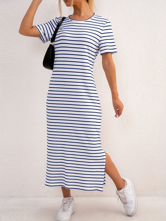 Damen Streifen-Maxikleid aus weichem Jersey R&B