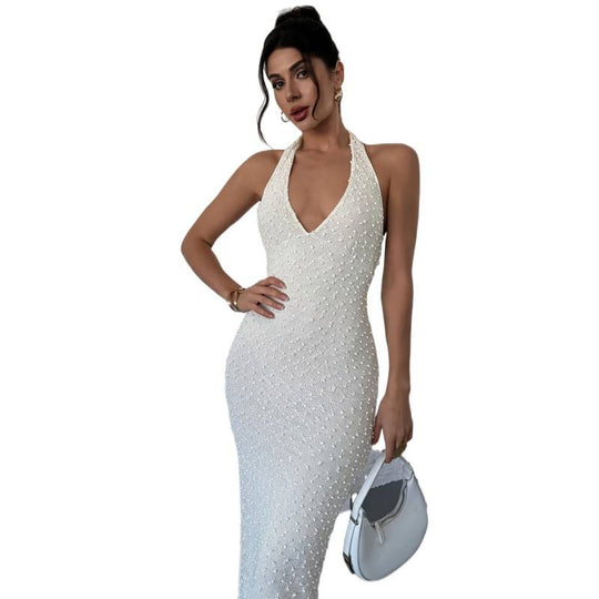 Damen Glamouröses Abendkleid mit hochgeschlossenem Design und funkelnden Perlendetails R&B