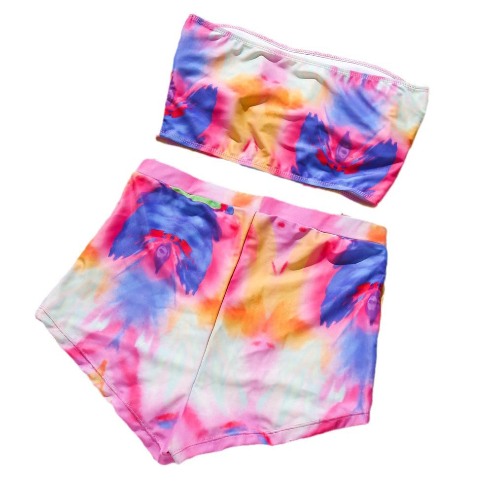 Damen Hochgeschnittener Bikini-Set mit modernem Batikdesign R&B