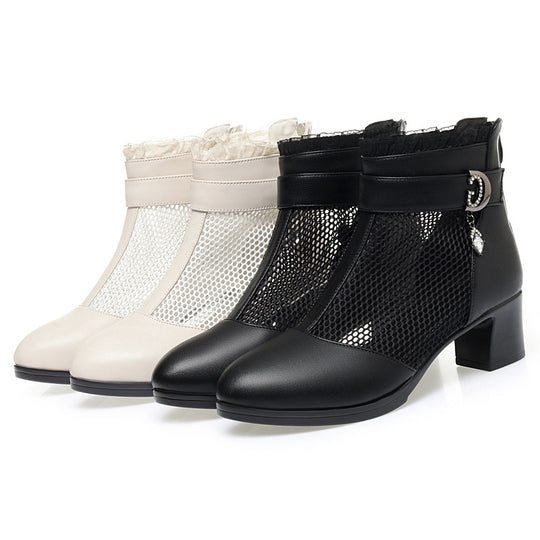 Damen Elegante Stiefeletten mit modischen Netzdetails und verziertem Riemen R&B