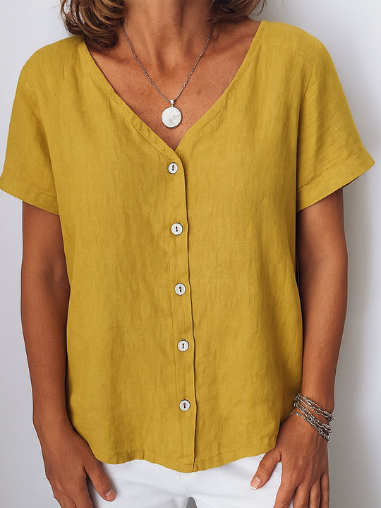 Damen Leinenbluse mit Knopfdetails R&B