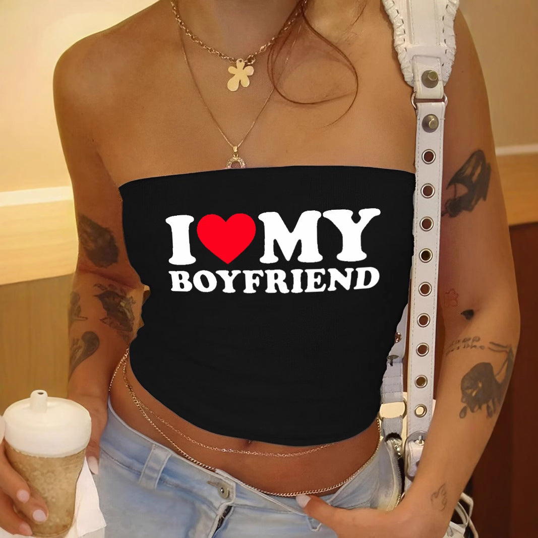 Damen Bandeau-Top mit auffälligem Statementdruck R&B