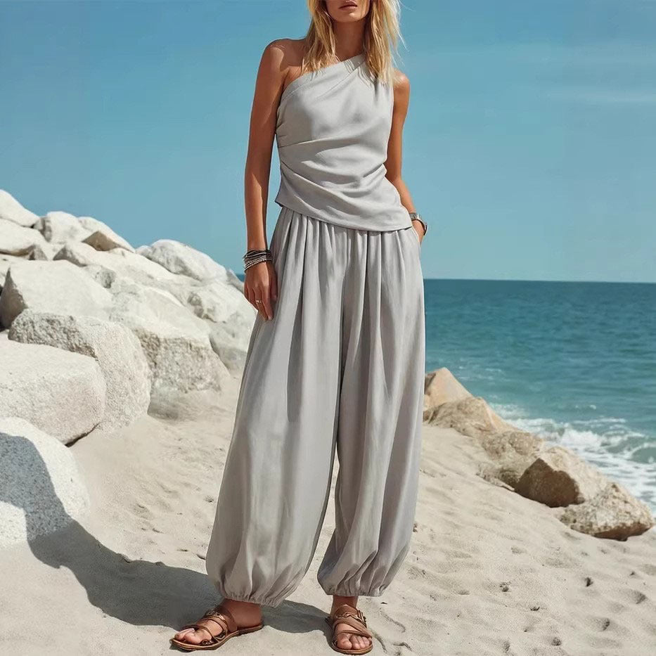 Damen Elegantes Einteiler-Outfit mit Fließendem Schnitt und One-Shoulder-Design R&B