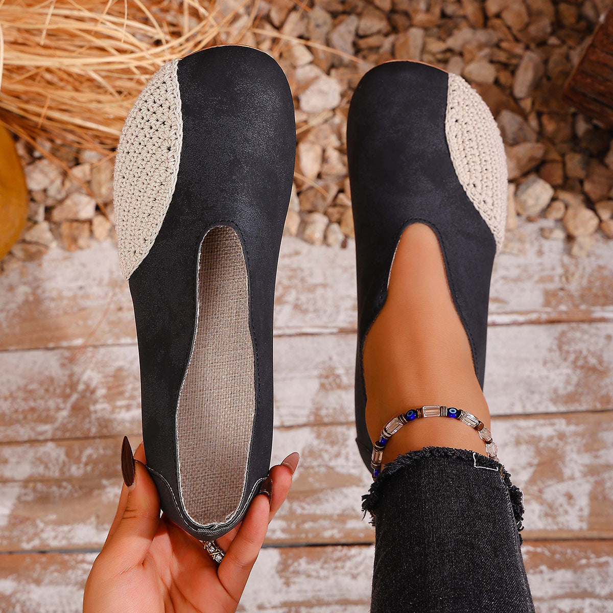 Damen Mokassins mit geflochtenem Design und rutschfester Sohle R&B