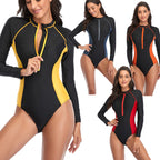 Damen Sportlicher Langarm-Schimmanzug mit Reißverschluss R&B