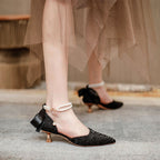Damen elegante spitze Slingback-Pumps mit luxuriösem Perlenschmuck