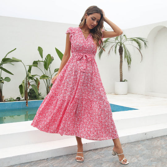 Damen Maxikleid mit floralem Muster und Taillengürtel R&B