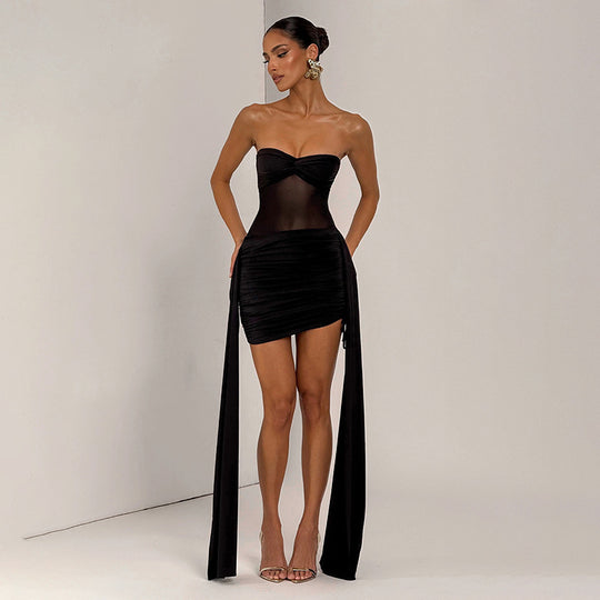 Damen Bandeau Badeanzug mit lässigem Überrock R&B