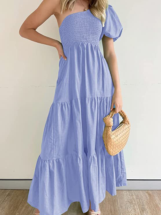 Damen Maxikleid mit asymmetrischem Träger und fließendem Schnitt R&B