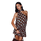 Damen minimalistisches Wickelkleid mit asymmetrischem Halter und strukturiertem Rock R&B