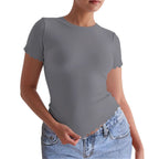 Damen Kurzarm-T-Shirt mit geschwungenen Säumen und figurbetonter Passform R&B