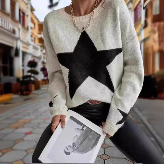 Damen Modischer Strickpullover mit Sternenmuster R&B