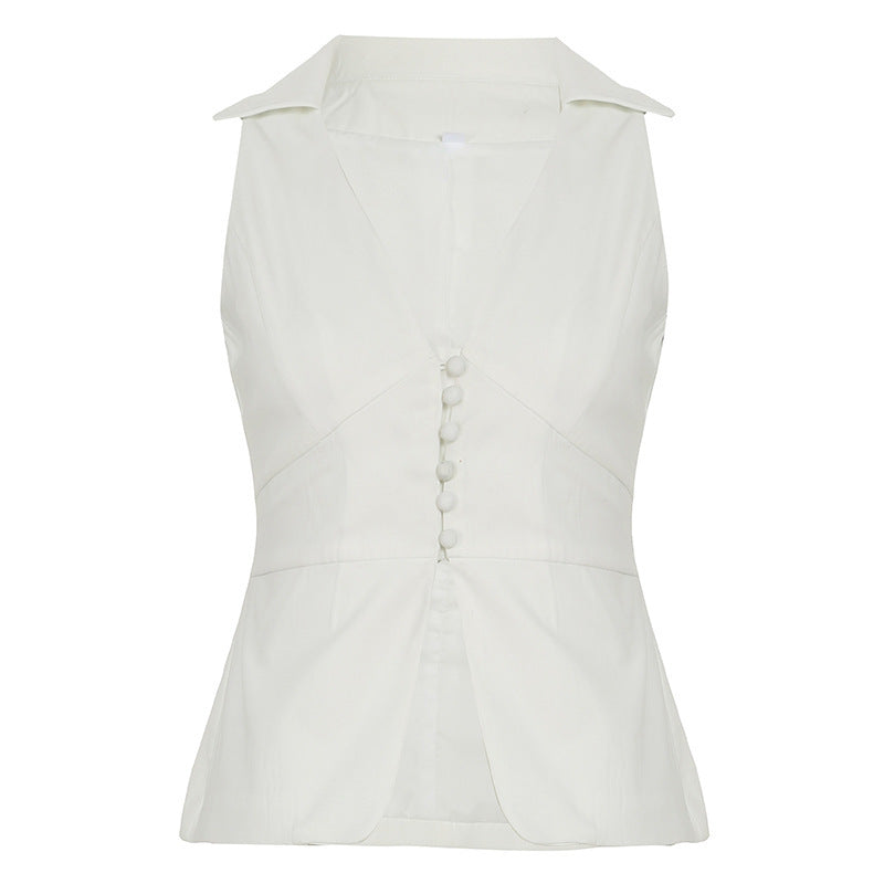 Damen elegant geschnittenes Wickeloberteil mit Knopfleiste und Kragen R&B