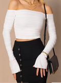 Damen Off-Shoulder Crop-Top mit langen Ärmeln und Rüschendetails