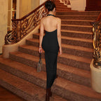 Damen Maxikleid mit eleganter Halskrause und hohem Schlitz R&B