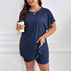 Damen bequemer Lounge-Set mit T-Shirt und Shorts R&B