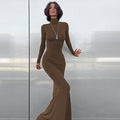 Damen figurbetontes Langarmkleid mit hohem Kragen und elegantem Schnitt R&B