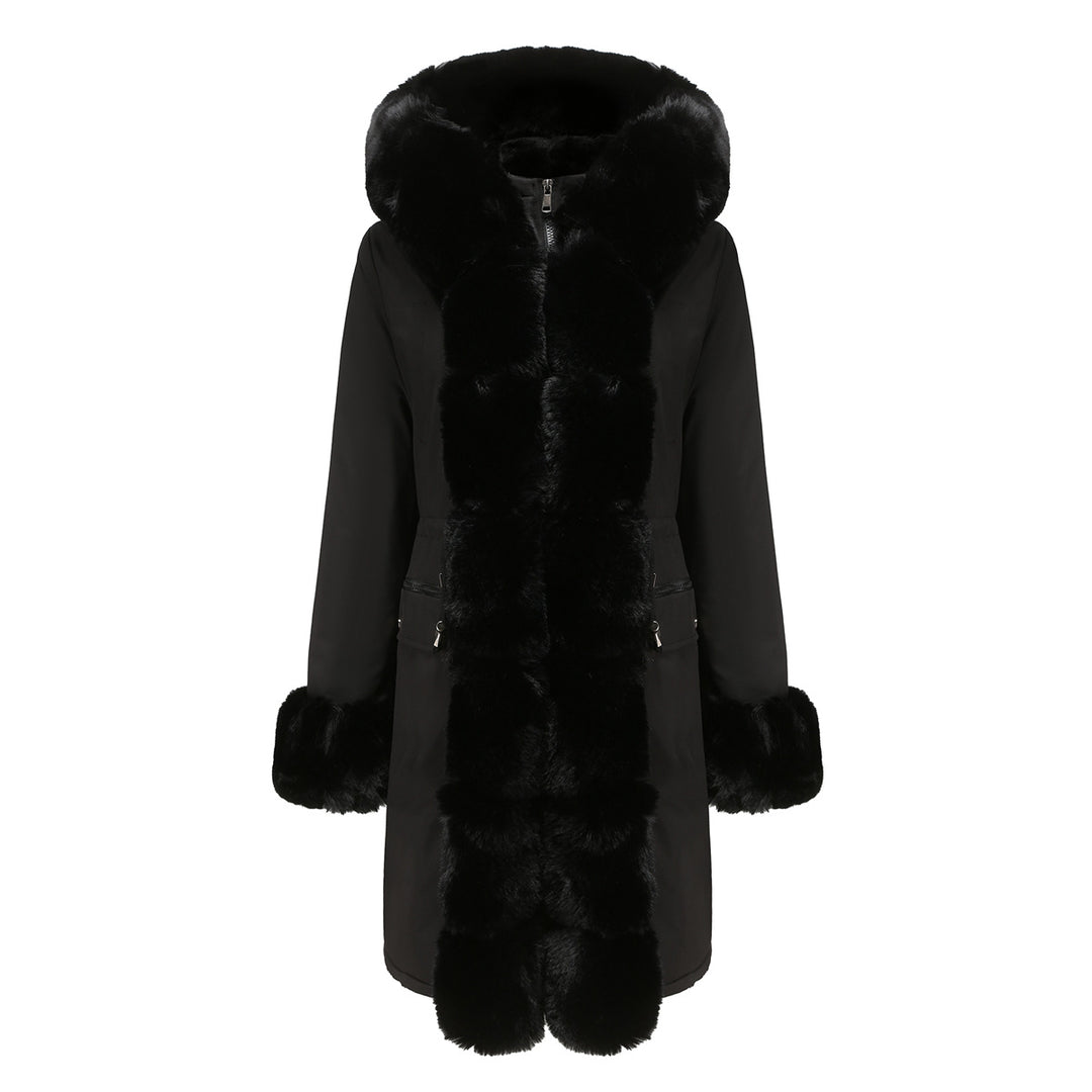 Damen elegante Parkajacke mit luxuriösem Kunstfellbesatz R&B