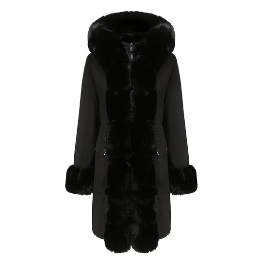 Damen elegante Parkajacke mit luxuriösem Kunstfellbesatz R&B