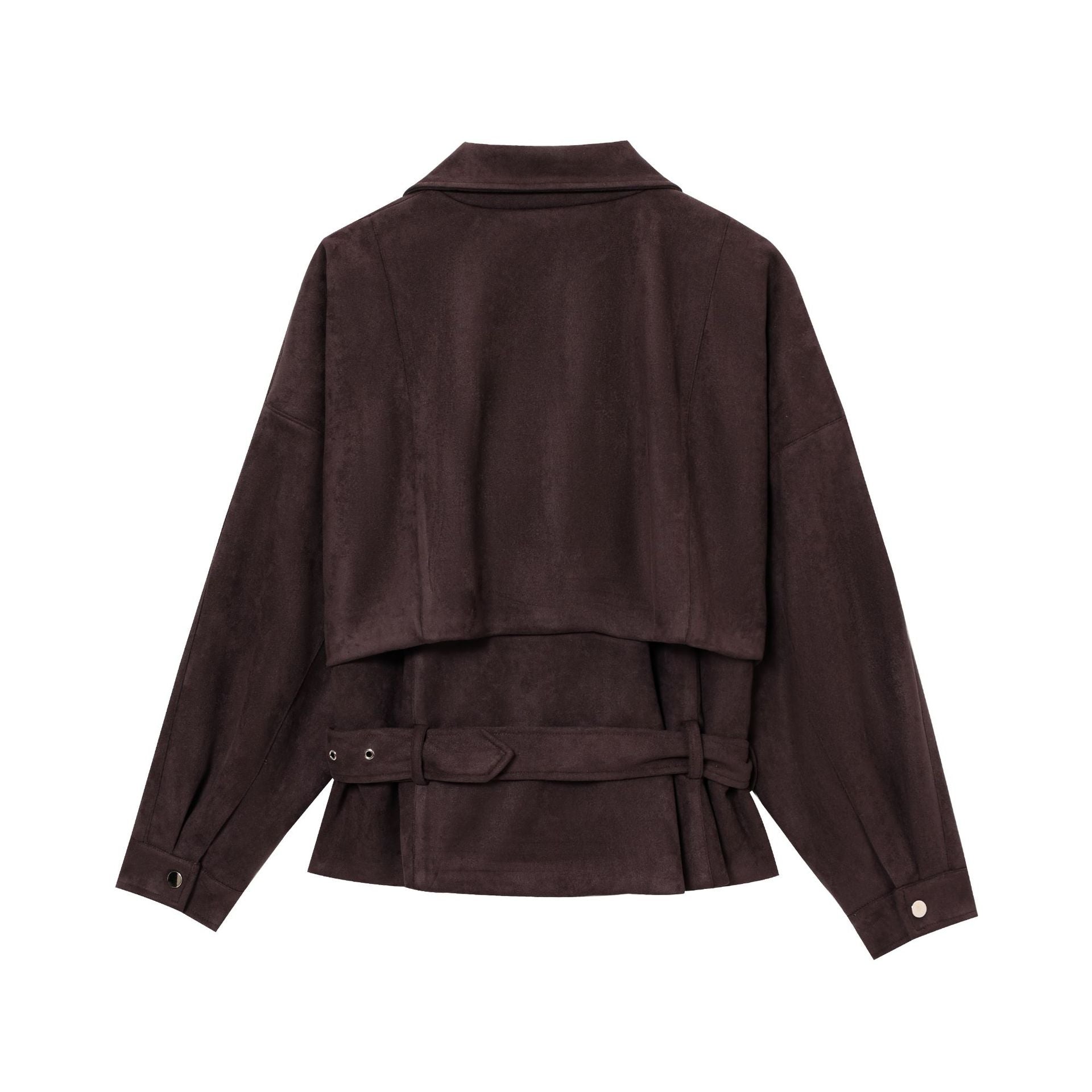 Damen Elegante Wildlederjacke mit modischen Schnallen und praktischen Taschen R&B