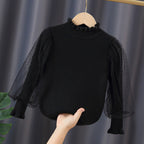 Mädchen elegantes Pullover mit transparenter Spitzenärmel R&B