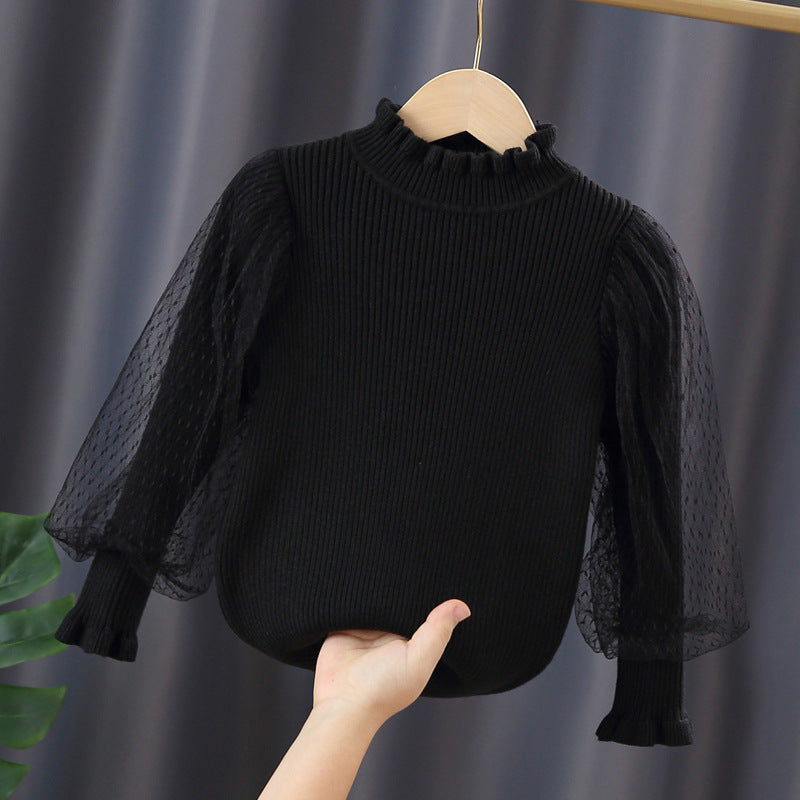 Mädchen elegantes Pullover mit transparenter Spitzenärmel R&B