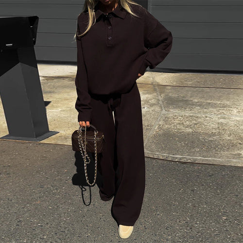 Damen Loungewear-Kombination mit lockerem Poloshirt und weitem Hosen R&B