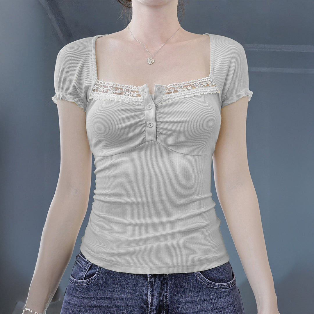 Damen figurbetontes Trägershirt mit Spitzenakzenten R&B