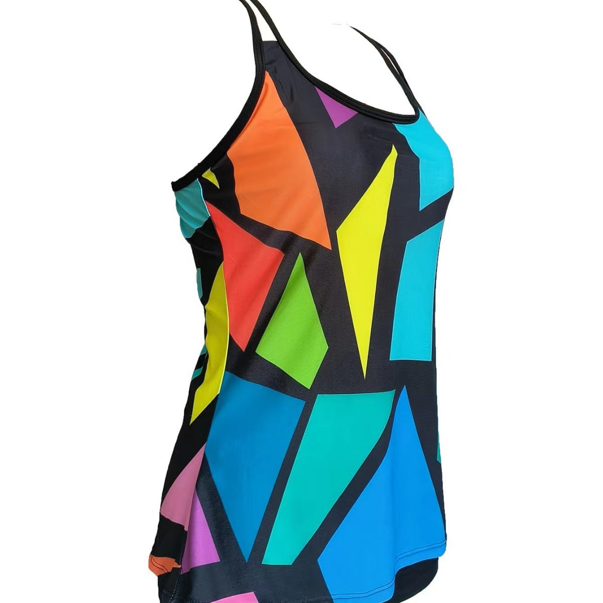 Damen Schwimmdress mit geometrischem Muster und verstellbaren Trägern R&B