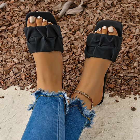 Damen Komfortable Mules mit dekorativem Faltendesign R&B