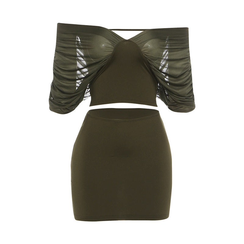 Damen Set mit off-shoulder Oberteil und figurbetontem Rock R&B