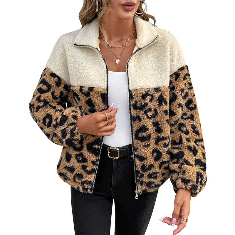 Damen Teddyjacke mit Leopardenmuster R&B