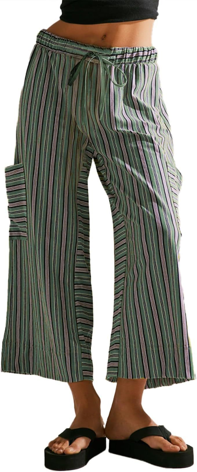 Damen gestreifte Weitbein-Hosen R&B